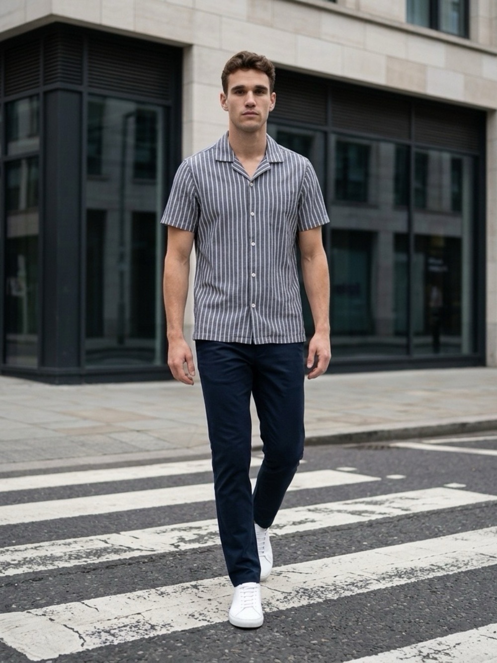 NWT Abercrombie & Fitch Striped Button Up Shirt Men’s Small Blue Gray CampCollar